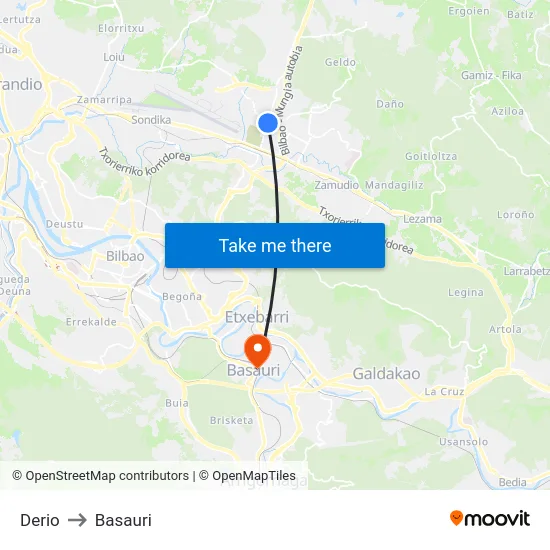 Derio to Basauri map
