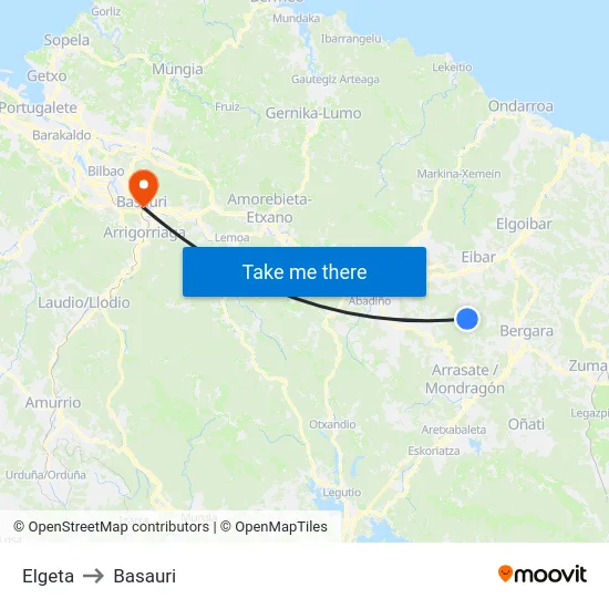Elgeta to Basauri map