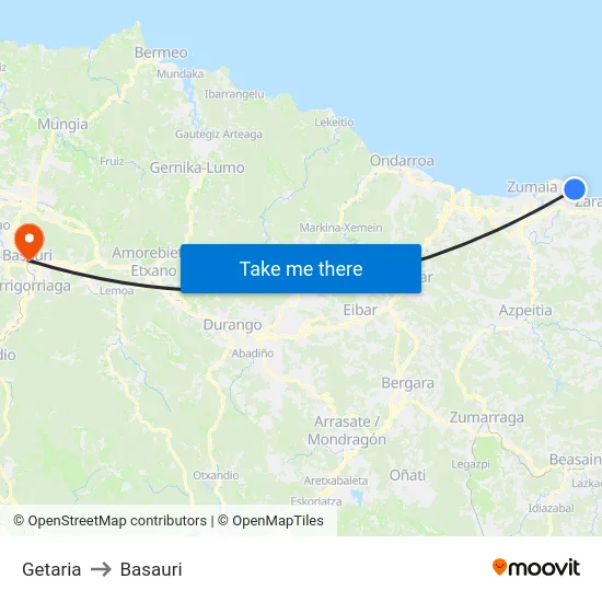 Getaria to Basauri map