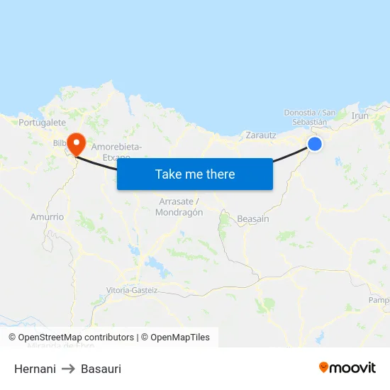 Hernani to Basauri map