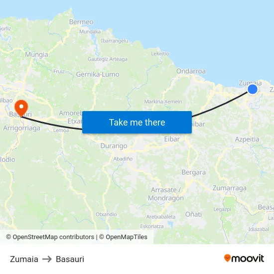 Zumaia to Basauri map