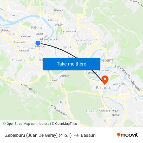 Zabalburu (Juan De Garay) (4121) to Basauri map
