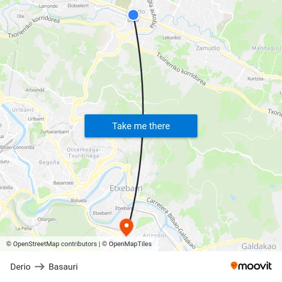 Derio to Basauri map