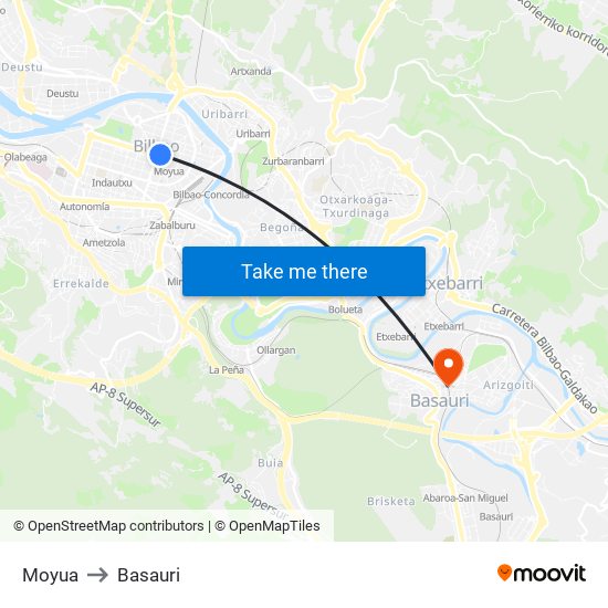 Moyua to Basauri map