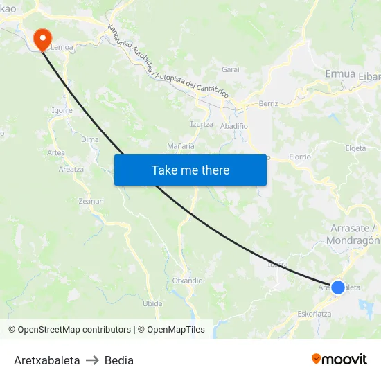 Aretxabaleta to Bedia map