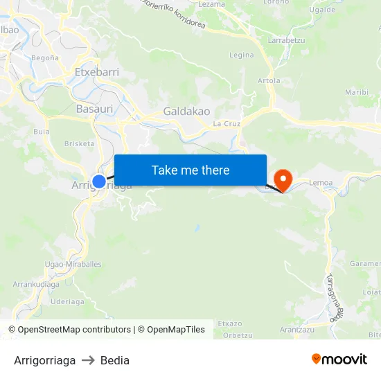 Arrigorriaga to Bedia map