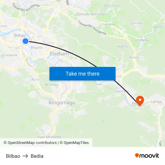 Bilbao to Bedia map