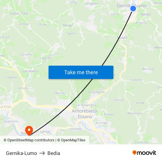 Gernika-Lumo to Bedia map