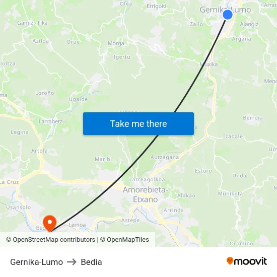 Gernika-Lumo to Bedia map
