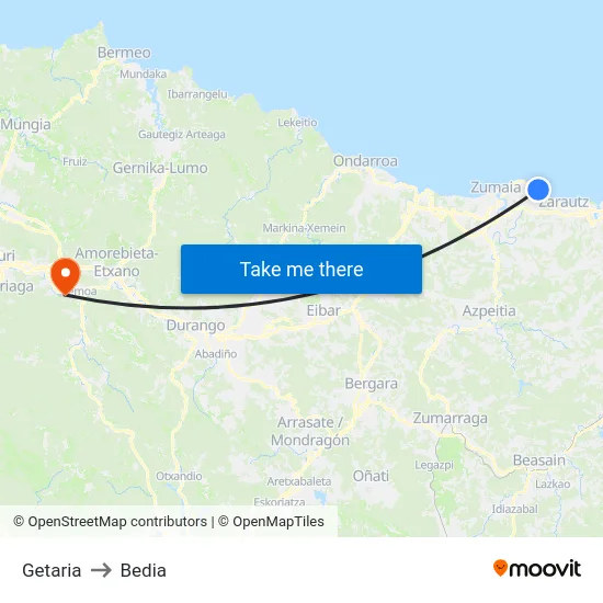 Getaria to Bedia map