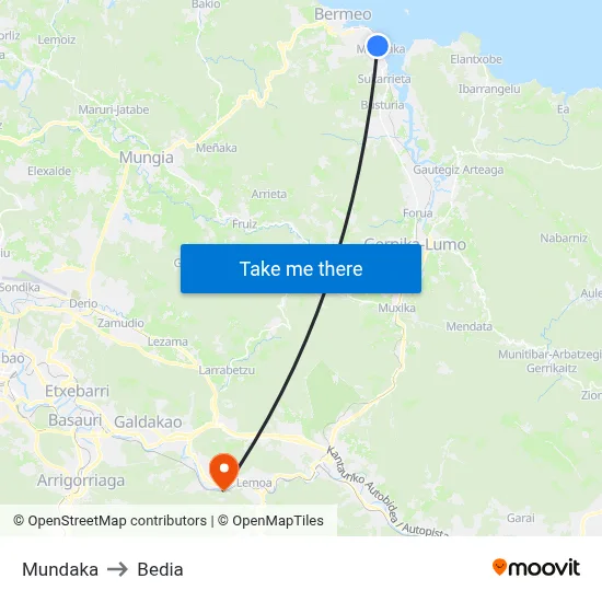 Mundaka to Bedia map