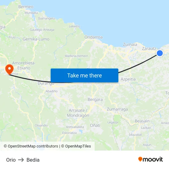 Orio to Bedia map
