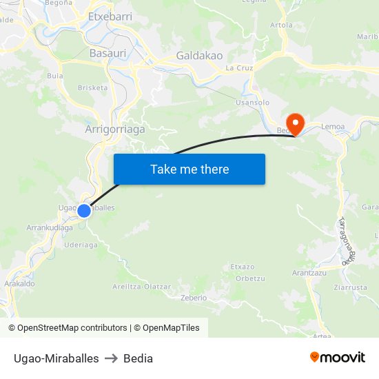 Ugao-Miraballes to Bedia map