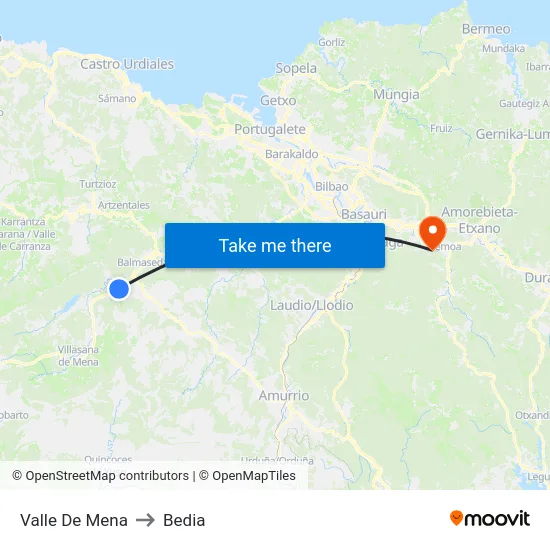 Valle De Mena to Bedia map