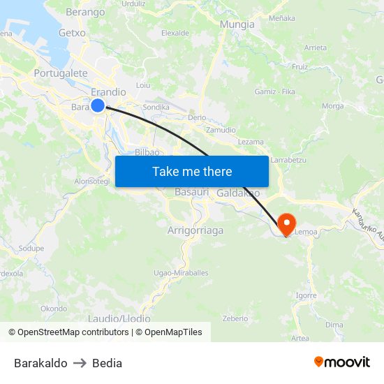 Barakaldo to Bedia map