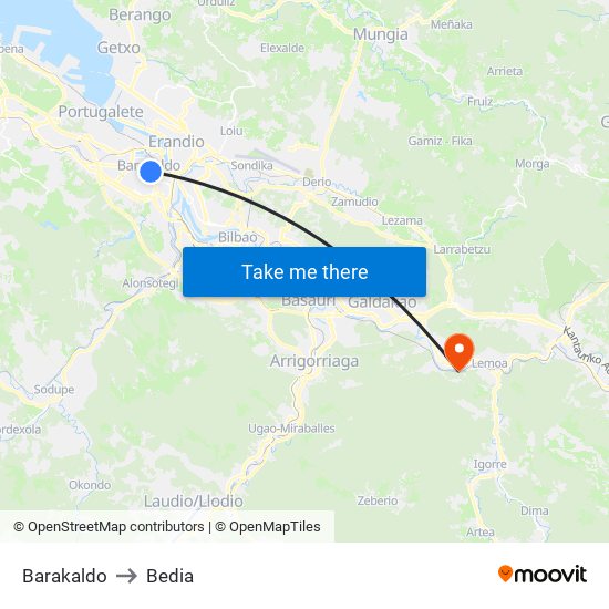 Barakaldo to Bedia map