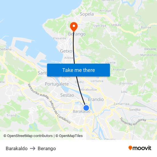 Barakaldo to Berango map