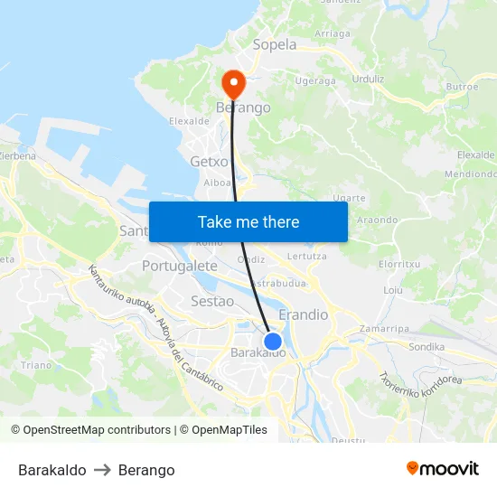 Barakaldo to Berango map