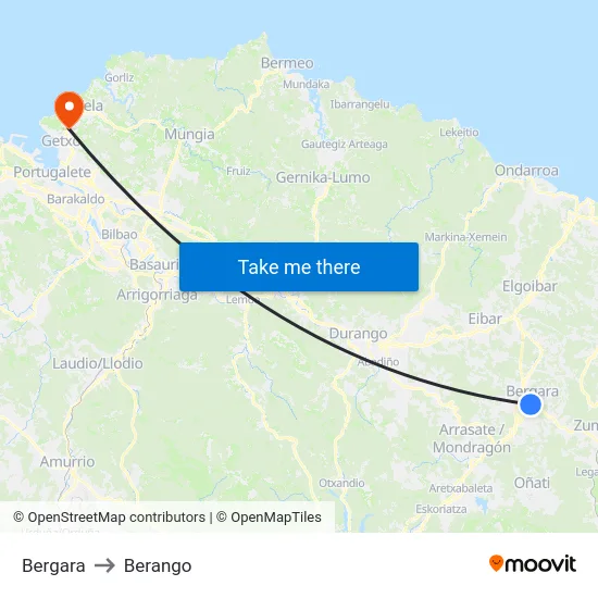 Bergara to Berango map