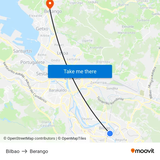 Bilbao to Berango map