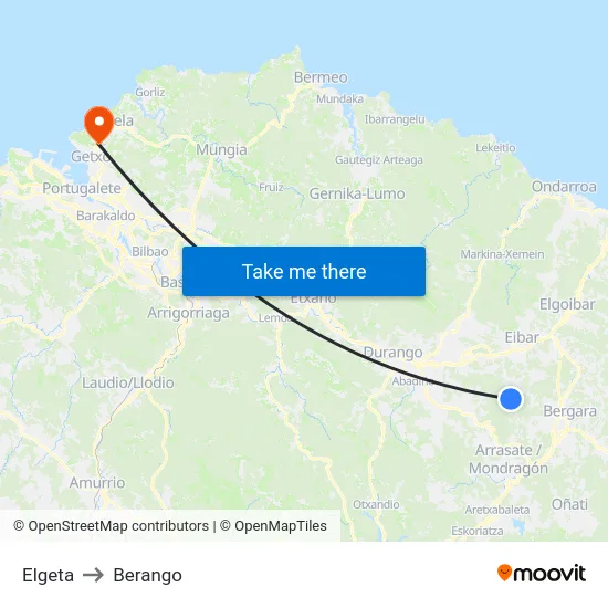 Elgeta to Berango map