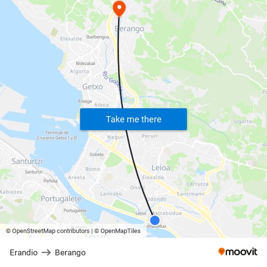 Erandio to Berango map