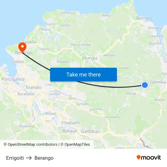 Errigoiti to Berango map