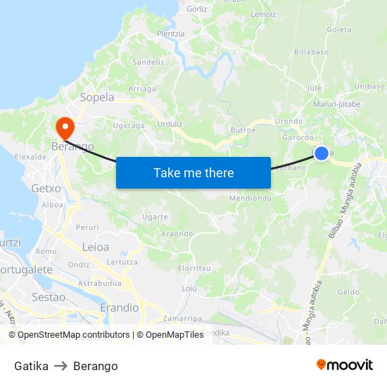 Gatika to Berango map