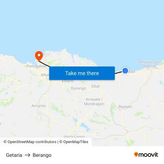 Getaria to Berango map