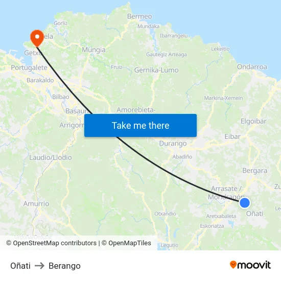 Oñati to Berango map