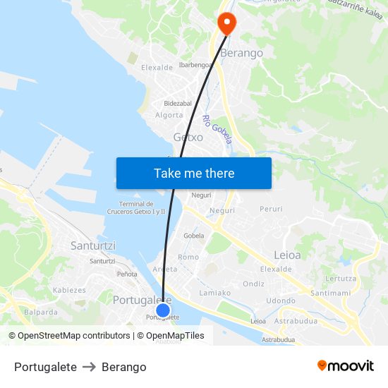 Portugalete to Berango map