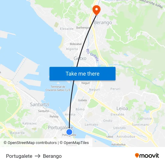 Portugalete to Berango map