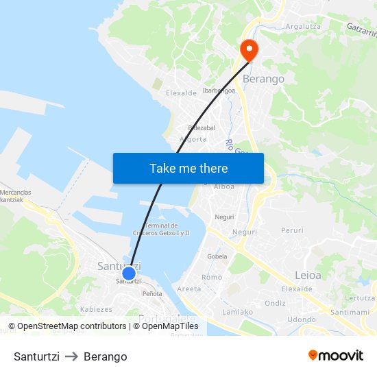 Santurtzi to Berango map
