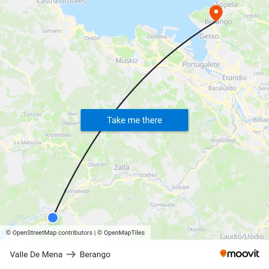 Valle De Mena to Berango map