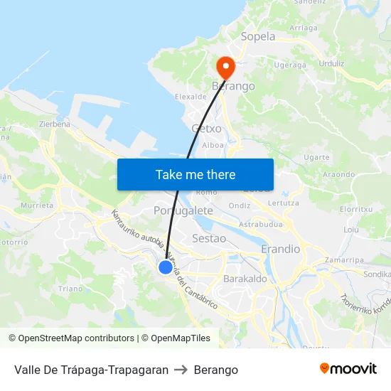 Valle De Trápaga-Trapagaran to Berango map