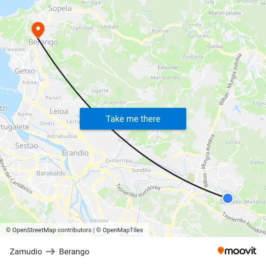 Zamudio to Berango map