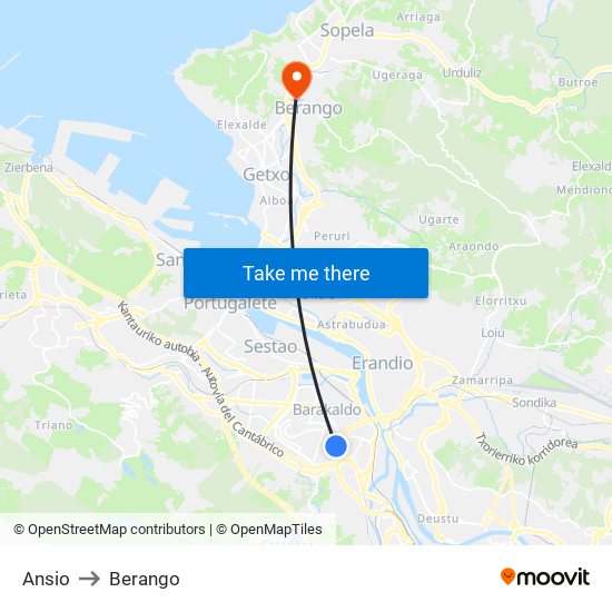 Ansio to Berango map