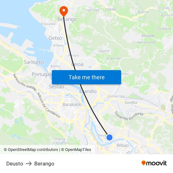 Deusto to Berango map
