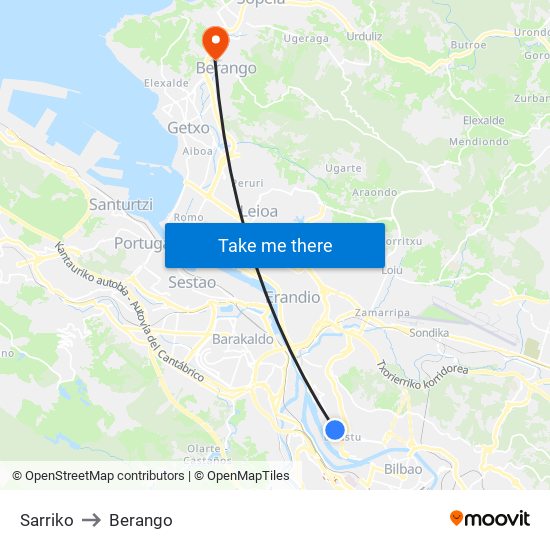Sarriko to Berango map