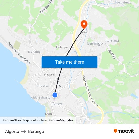 Algorta to Berango map