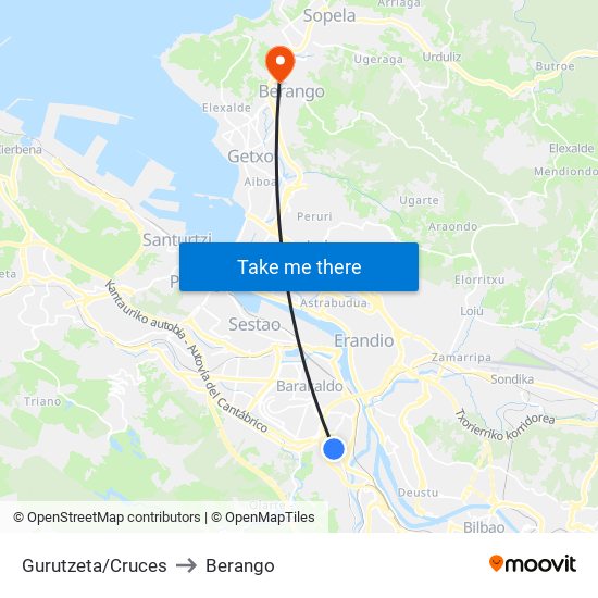 Gurutzeta/Cruces to Berango map