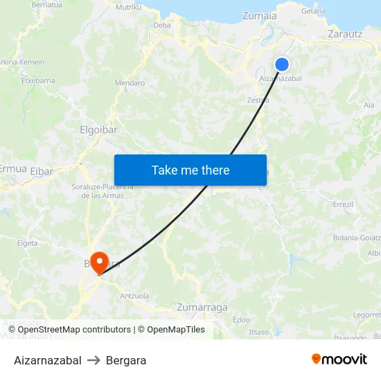 Aizarnazabal to Bergara map