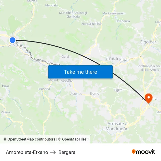 Amorebieta-Etxano to Bergara map