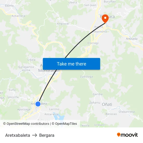 Aretxabaleta to Bergara map