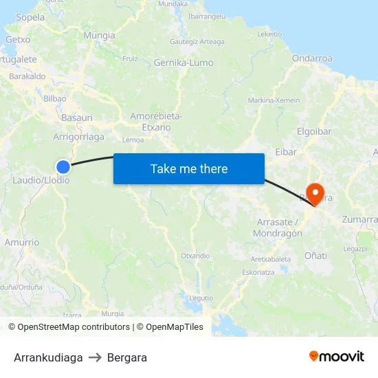 Arrankudiaga to Bergara map