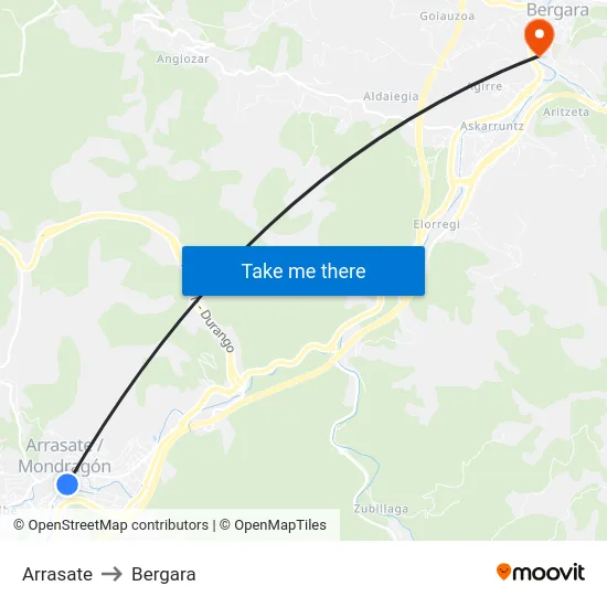 Arrasate to Bergara map