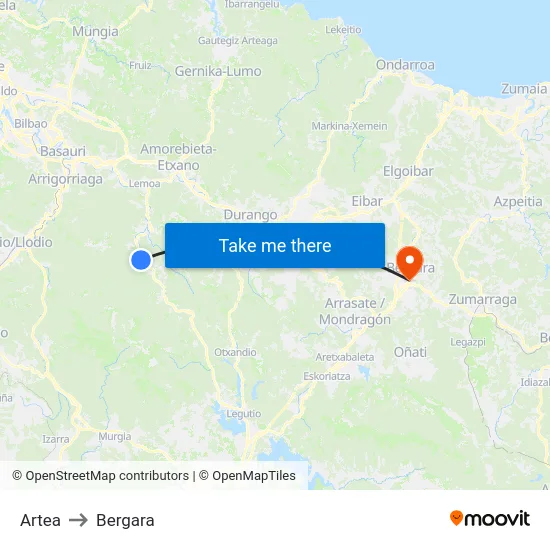 Artea to Bergara map