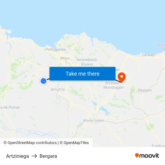 Artziniega to Bergara map