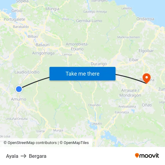 Ayala to Bergara map