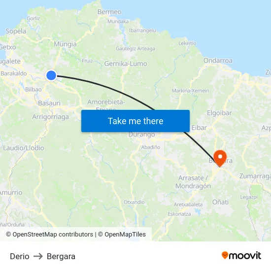 Derio to Bergara map